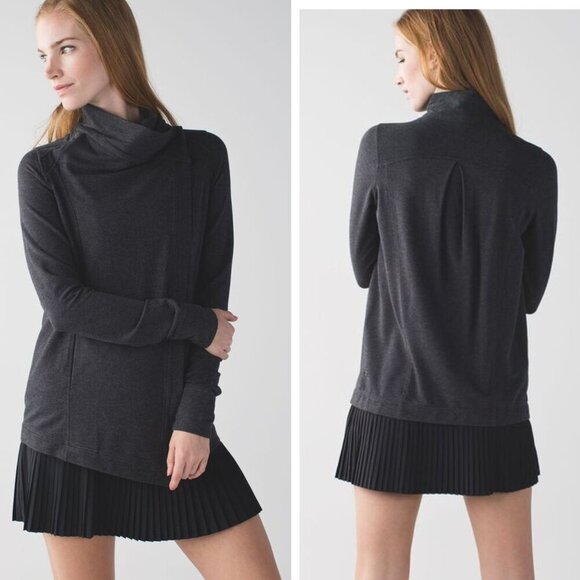 Lululemon Heathered Black Coast Wrap Sweater Jacket - 37320 - Picture 1 of 9